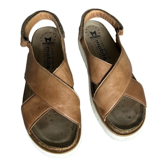 Mephisto Mobils Tally Brown Leather Sandals Size 40 - Picture 1 of 13